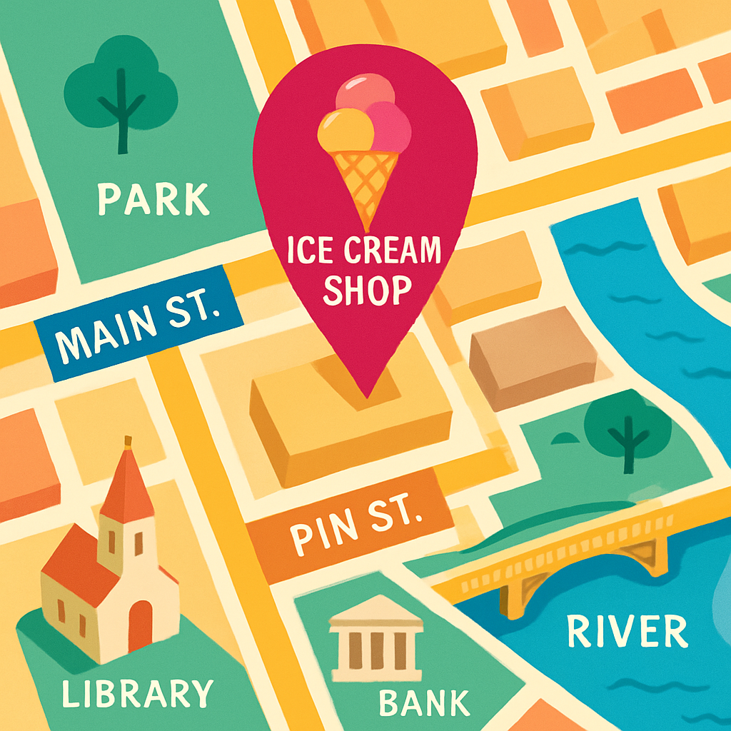 Map showing the location of the ice cream shop